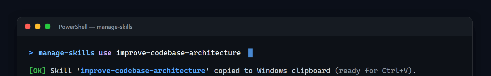 manage-skills use command loading a skill into the clipboard